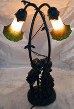 Load image into Gallery viewer, Vintage Art Nouveau Style Double Tulip Glass Table Lamp Romantic Kissing Couple