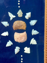 Load image into Gallery viewer, Native American Art Display Arrowheads & Stones Framed w/ Glass Picture 26.5x33