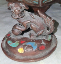 Load image into Gallery viewer, Vintage Chinese Enamel Bronze Incense Burner Censer Foo Dog Lid