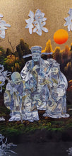Load image into Gallery viewer, Vintage Chinese Fu Lu Shou Mother of Pearl Inlay Lacquer Wall Panel 31" x 19"