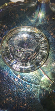 Load image into Gallery viewer, Vintage Carnival Glass Rose Pattern Footed Bowl Iridescent Ruffled Edge 9"