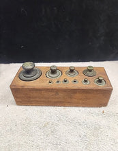 Load image into Gallery viewer, Antique Set of 10 Graduated Brass Weights in Wood Block