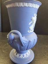 Load image into Gallery viewer, Antique WEDGWOOD Jasperware Athena GREEK GODDESS Urn Vase 6" Blue dip