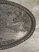 Load image into Gallery viewer, Vintage Bulguksa Temple Korea Pewter Relief Tray Oval Dragon Souvenir 12"