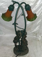 Load image into Gallery viewer, Vintage Art Nouveau Style Double Tulip Glass Table Lamp Romantic Kissing Couple