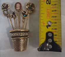 Load image into Gallery viewer, Vintage Gold Tone Thimble Stick Pin Brooch Cameo Bee Rose Snake Flower Pearl