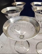 Load image into Gallery viewer, 6 TIFFIN-FRANCISCAN CRYSTAL 5" SILVER RIM ETCHED Cocktail GLASSES