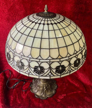 Load image into Gallery viewer, Vintage Tiffany-Style Stained Glass Triple Bulb Table Lamp 18” Diameter 26” High