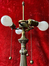 Load image into Gallery viewer, Vintage Tiffany-Style Stained Glass Triple Bulb Table Lamp 18” Diameter 26” High