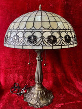 Load image into Gallery viewer, Vintage Tiffany-Style Stained Glass Triple Bulb Table Lamp 18” Diameter 26” High
