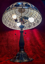 Load image into Gallery viewer, Vintage Tiffany-Style Stained Glass Triple Bulb Table Lamp 18” Diameter 26” High