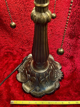 Load image into Gallery viewer, Vintage Tiffany-Style Stained Glass Triple Bulb Table Lamp 18” Diameter 26” High