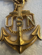 Load image into Gallery viewer, WWII US Navy Sweetheart Brooch Pin, Gold Color Bow & US Navy Fouled Anchor