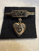 Load image into Gallery viewer, WWII US Navy 2 Piece Amico Sweetheart Locket Pin Pendant Sterling Silver