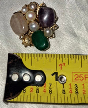 Load image into Gallery viewer, Vintage Gold Tone Necklace Bracelet Earrings Set Faux Pearl Gemstone Cabochons