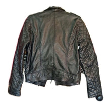Load image into Gallery viewer, Red Leather ette Women's Black Leather Moto Biker Jacket Quilted Sleeves Size 10