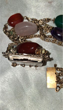 Load image into Gallery viewer, Vintage Gold Tone Necklace Bracelet Earrings Set Faux Pearl Gemstone Cabochons