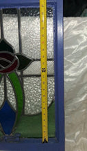 Load image into Gallery viewer, Vintage Stained Glass Cabinet Door Window Panel Floral Design Blue Wood Frame