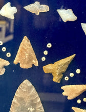 Load image into Gallery viewer, Native American Art Display Arrowheads & Stones Framed w/ Glass Picture 26.5x33