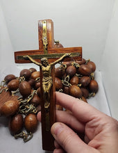 Load image into Gallery viewer, Massive Vintage 74” Olive Wood Rosary Heart Shaped Center