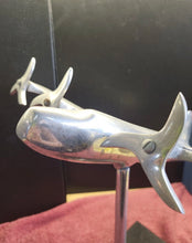Load image into Gallery viewer, Vintage Chrome Metal Flying Airplane Desk Model Art Deco Wood Base MCM Atomic