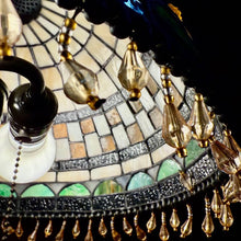 Load image into Gallery viewer, Vintage Tiffany Style Stained Glass Dome Table Lamp Dual Socket Beaded Tassels