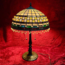 Load image into Gallery viewer, Vintage Tiffany Style Stained Glass Dome Table Lamp Dual Socket Beaded Tassels
