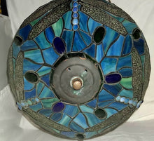 Load image into Gallery viewer, Tiffany Style Dragonfly Stained Glass Table Lamp Blue Green Bronze Base 20”