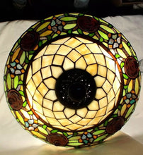Load image into Gallery viewer, Tiffany Style Stained Glass Table Lamp Floral Rose Shade Bronze Base 2-Light