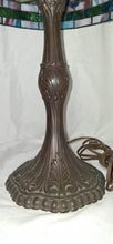 Load image into Gallery viewer, Tiffany Style Dragonfly Stained Glass Table Lamp Blue Green Bronze Base 20”