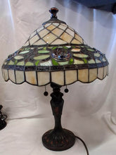 Load image into Gallery viewer, Tiffany Style Stained Glass Table Lamp Floral Rose Shade Bronze Base 2-Light