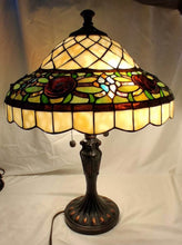 Load image into Gallery viewer, Tiffany Style Stained Glass Table Lamp Floral Rose Shade Bronze Base 2-Light