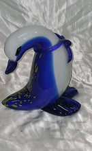 Load image into Gallery viewer, Hand Blown Art Glass Duck Figurine Blue White Yellow Bow Decorative Sculpture