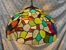 Load image into Gallery viewer, Really unique Vintage, Tiffany style hanging lamp parrot and toucan bird motif