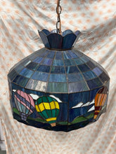 Load image into Gallery viewer, Beautiful vintage Tiffany style blue hanging lamp with hot air balloon motif