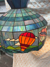 Load image into Gallery viewer, Beautiful vintage Tiffany style blue hanging lamp with hot air balloon motif