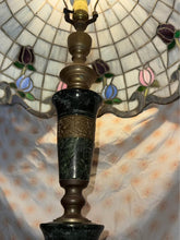 Load image into Gallery viewer, Beautiful vintage Tiffany style floor lamp with green marble and brass base