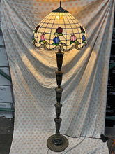 Load image into Gallery viewer, Beautiful vintage Tiffany style floor lamp with green marble and brass base