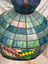 Load image into Gallery viewer, Beautiful vintage Tiffany style blue hanging lamp with hot air balloon motif