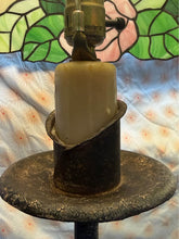 Load image into Gallery viewer, Really unique pair of vintage Tiffany style floor lamps with flower motif and iron bases