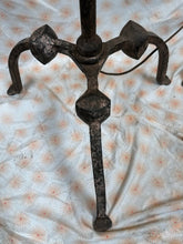 Load image into Gallery viewer, Really unique pair of vintage Tiffany style floor lamps with flower motif and iron bases