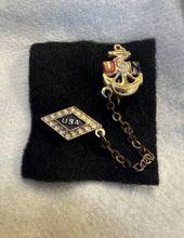 Load image into Gallery viewer, WWII US Navy Chained Vintage Sterling Silver Sweetheart Pin