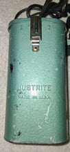 Load image into Gallery viewer, Vintage Justrite USA Battery-Powered Headlamp Green Metal Case W/ Strap