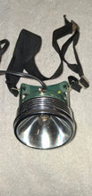 Load image into Gallery viewer, Vintage Justrite USA Battery-Powered Headlamp Green Metal Case W/ Strap