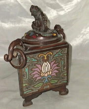 Load image into Gallery viewer, Vintage Chinese Enamel Bronze Incense Burner Censer Foo Dog Lid