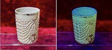 Load image into Gallery viewer, Antique Northwood Geneva Custard Glass Tumbler Uranium Glow Shell and Scroll