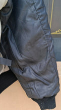 Load image into Gallery viewer, Vintage Airborne Black Leather Bomber Flight Jacket XL Tall USA Flag Lined