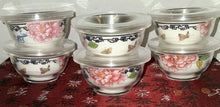 Load image into Gallery viewer, Chinese Gongfu Tea Set Gaiwan 6 Cups .999 Fine Silver Peony Porcelain Box COA