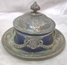 Load image into Gallery viewer, Victorian English Silver Plated Butter Dish Cobalt Blue Glass Liner EPBM