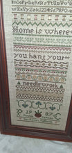 Load image into Gallery viewer, Vintage Framed Cross Stitch Sampler Home Is Where You Hang Your Needlework 1987